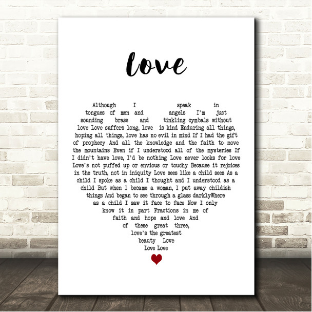 Joni Mitchell Love White Heart Song Lyric Wall Art Canvas Framed Print
