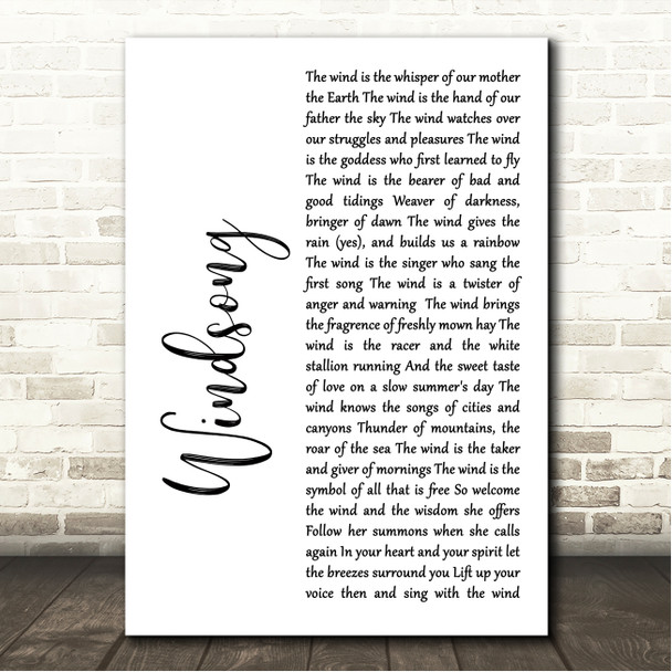 John Denver Windsong White Script Song Lyric Wall Art Canvas Framed Print