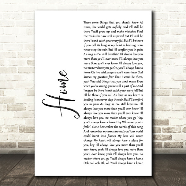 John Legend Home White Script Song Lyric Wall Art Canvas Framed Print