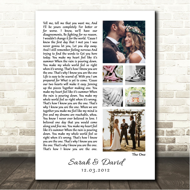 Kodaline The One 3 or 6 Square Wedding Photos White Side Script Song Lyric Wall Art Canvas Framed Print
