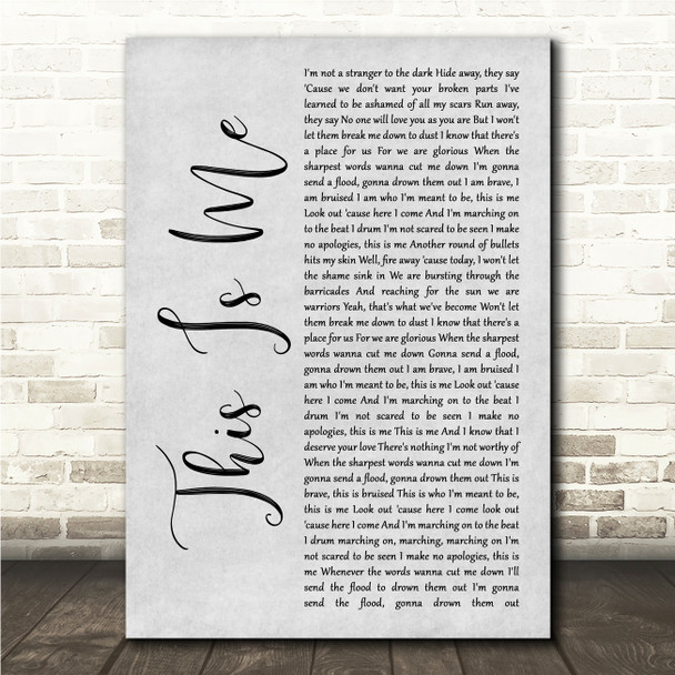 Keala Settle This Is Me Grey Rustic Script Song Lyric Wall Art Canvas Framed Print