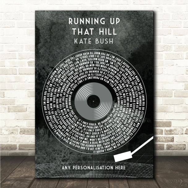 Kate Bush Running Up That Hill Grunge Grey Vinyl Record Song Lyric Wall Art Canvas Framed Print
