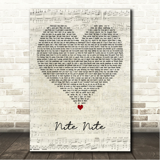 Kano Nite Nite Script Heart Song Lyric Wall Art Canvas Framed Print