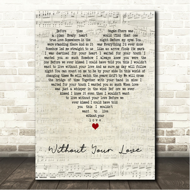 Kennedy Rose Without Your Love Script Heart Song Lyric Wall Art Canvas Framed Print
