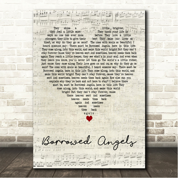 Kristin Chenoweth Borrowed Angels Script Heart Song Lyric Wall Art Canvas Framed Print