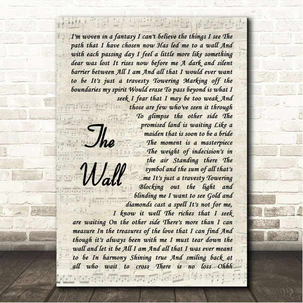 Kansas The Wall Vintage Script Song Lyric Wall Art Canvas Framed Print