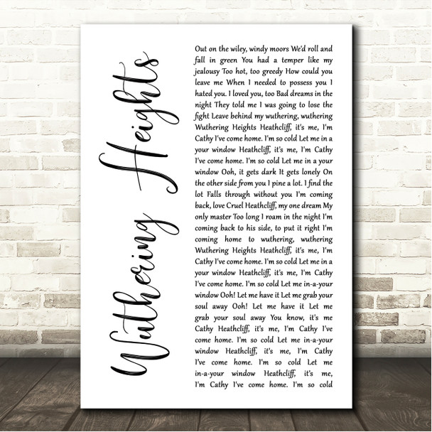 Kate Bush Wuthering Heights White Script Song Lyric Wall Art Canvas Framed Print