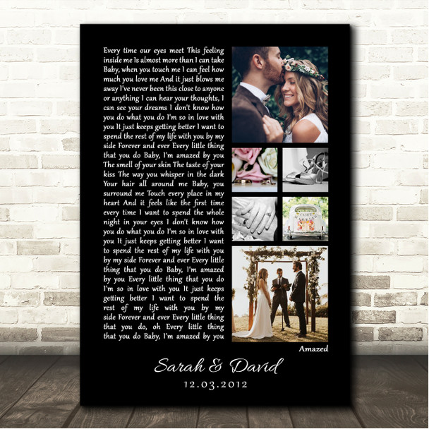 Lonestar Amazed 3 or 6 Square Wedding Photos Black Side Script Song Lyric Wall Art Canvas Framed Print