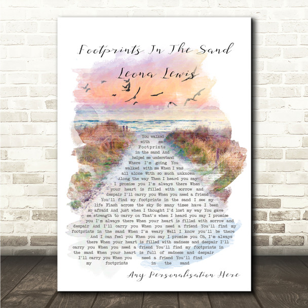 Leona Lewis Footprints In The Sand Beach Sunset Birds Memorial Song Lyric Wall Art Canvas Framed Print