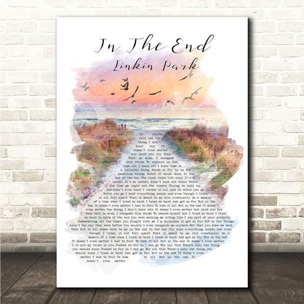 Linkin Park In The End Beach Sunset Birds Memorial Song Lyric Wall Art Canvas Framed Print