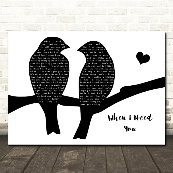 Leo Sayer When I Need You Lovebirds Black & White Song Lyric Wall Art Canvas Framed Print
