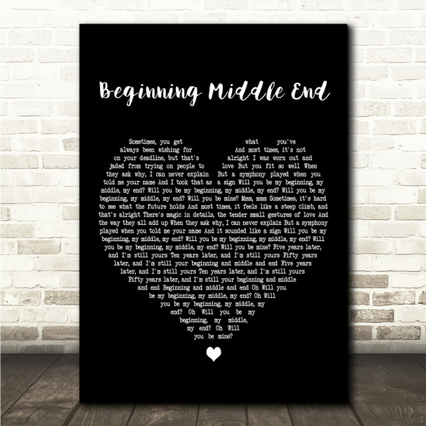 Leah Nobel Beginning Middle End Black Heart Song Lyric Wall Art Canvas Framed Print