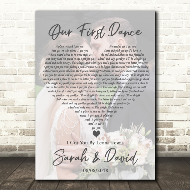 Leona Lewis I Got You Full Page Portrait Photo First Dance Wedding Song Lyric Wall Art Canvas Framed Print