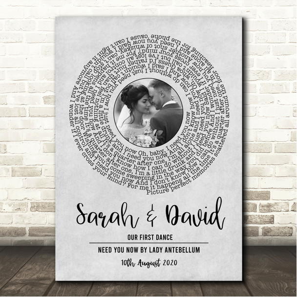 Lady Antebellum Need You Now Grey Vinyl Record Wedding First Dance Photo Song Lyric Wall Art Canvas Framed Print