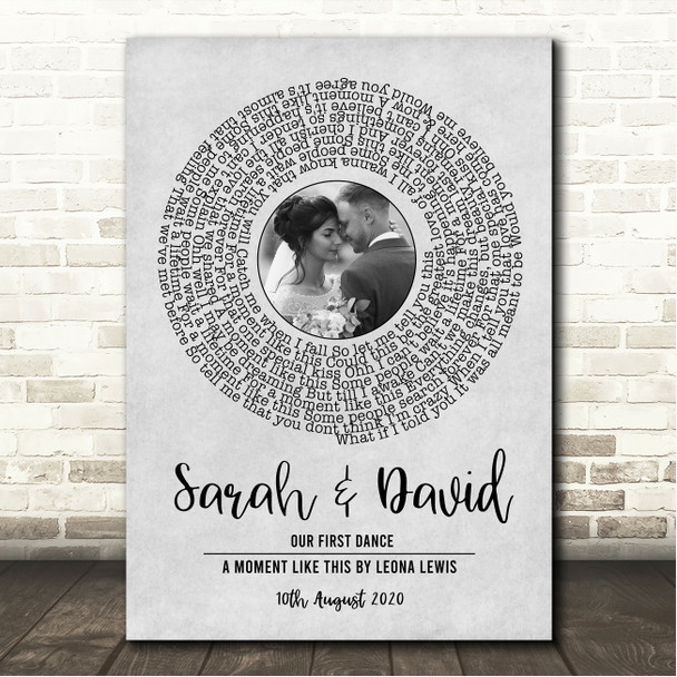 Leona Lewis A Moment Like This Grey Vinyl Record Wedding First Dance Photo Song Lyric Wall Art Canvas Framed Print