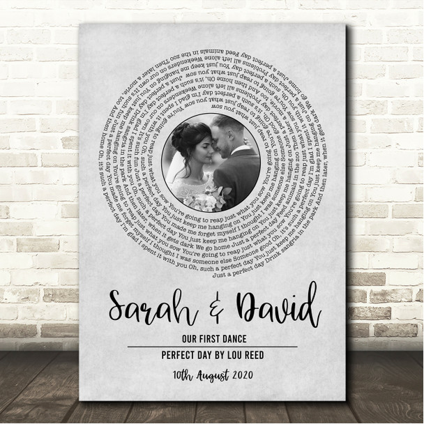 Lou Reed Perfect Day Grey Vinyl Record Wedding First Dance Photo Song Lyric Wall Art Canvas Framed Print