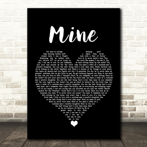 Taylor Swift Mine Black Heart Song Lyric Quote Music Print