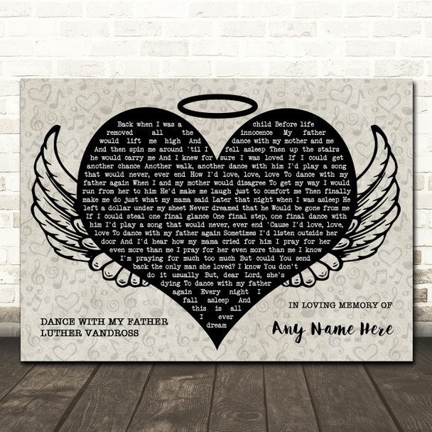 Luther Vandross Dance With My Father Heart Angel Wings Halo Memorial Song Lyric Wall Art Canvas Framed Print