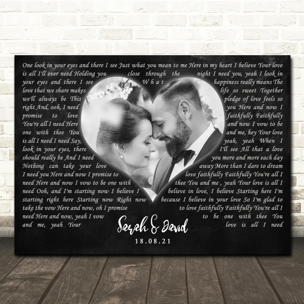 Luther Vandross Here and Now Landscape Black Heart Wedding Photo Song Lyric Wall Art Canvas Framed Print