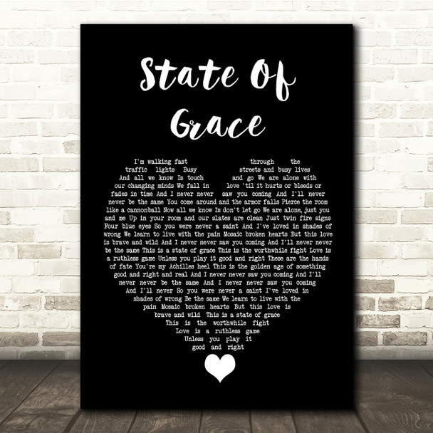 Taylor Swift State Of Grace Black Heart Song Lyric Quote Music Print