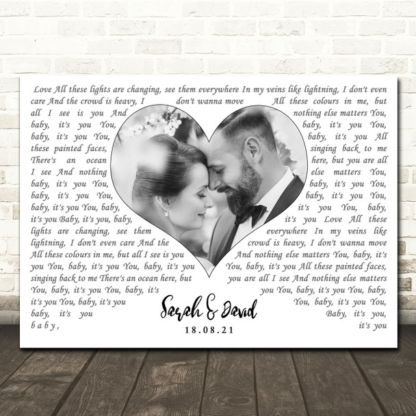 London Grammar Baby Its You Landscape White Heart Any Text Wedding Photo Song Lyric Wall Art Canvas Framed Print