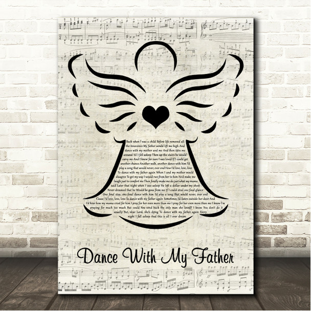 Luther Vandross Dance With My Father Music Script Angel Song Lyric Wall Art Canvas Framed Print