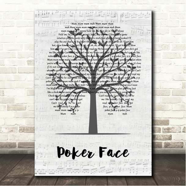 Lady Gaga Poker Face Music Script Tree Song Lyric Wall Art Canvas Framed Print