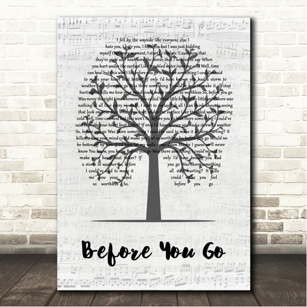 Lewis Capaldi Before You Go Music Script Tree Song Lyric Wall Art Canvas Framed Print