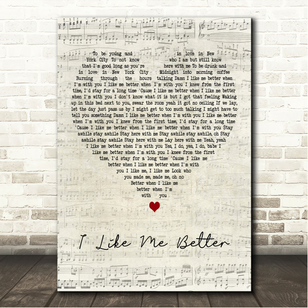 Lauv I Like Me Better Script Heart Song Lyric Wall Art Canvas Framed Print