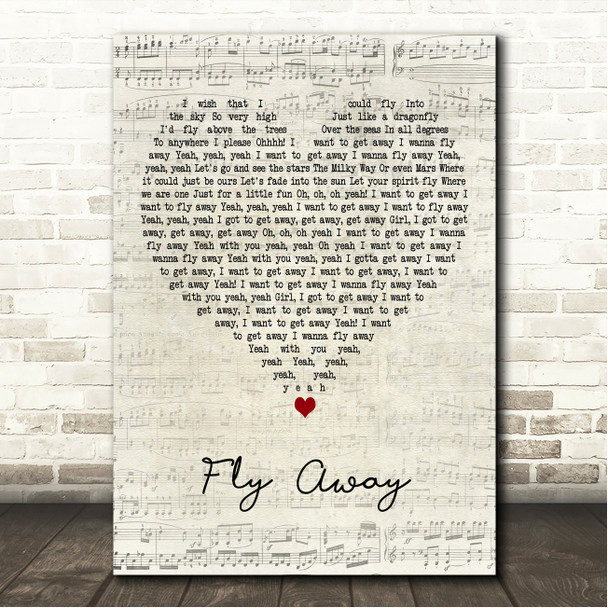 Lenny Kravitz Fly Away Script Heart Song Lyric Wall Art Canvas Framed Print