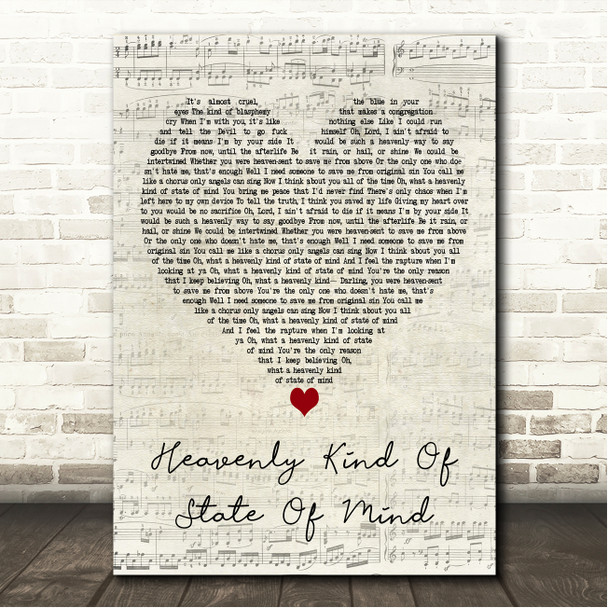 Lewis Capaldi Heavenly Kind Of State Of Mind Script Heart Song Lyric Wall Art Canvas Framed Print