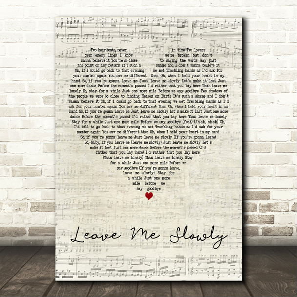 Lewis Capaldi Leave Me Slowly Script Heart Song Lyric Wall Art Canvas Framed Print