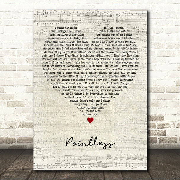 Lewis Capaldi Pointless Script Heart Song Lyric Wall Art Canvas Framed Print