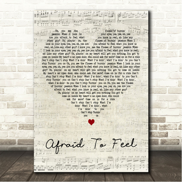 LF SYSTEM Afraid To Feel Script Heart Song Lyric Wall Art Canvas Framed Print