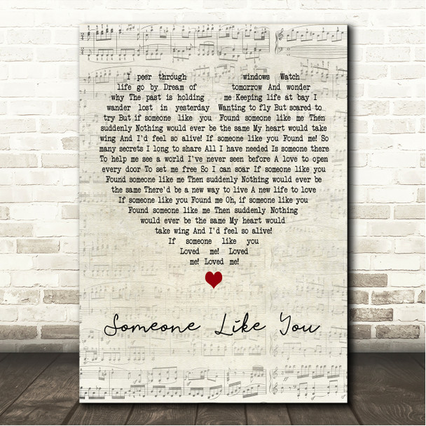 linda eder Someone Like You Script Heart Song Lyric Wall Art Canvas Framed Print