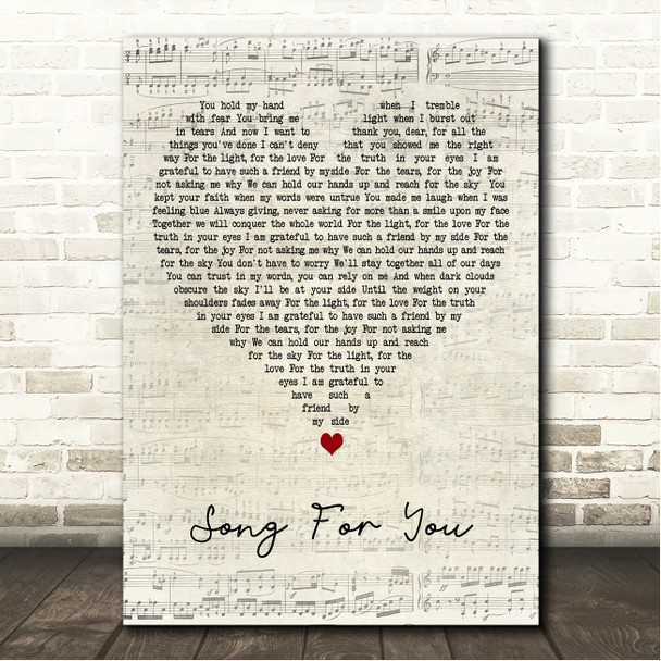 Lunatica Song For You Script Heart Song Lyric Wall Art Canvas Framed Print