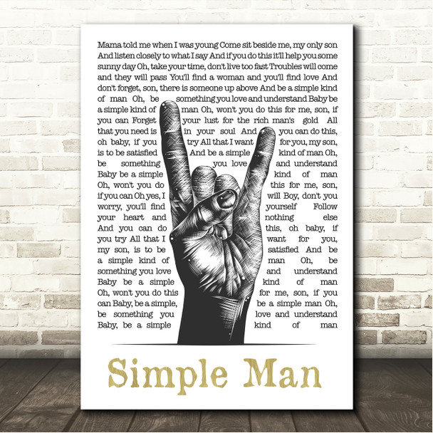 Lynyrd Skynyrd Simple Man Sketch Rock Fist Song Lyric Wall Art Canvas Framed Print