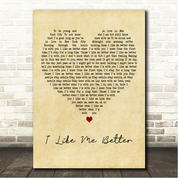 Lauv I Like Me Better Vintage Heart Song Lyric Wall Art Canvas Framed Print