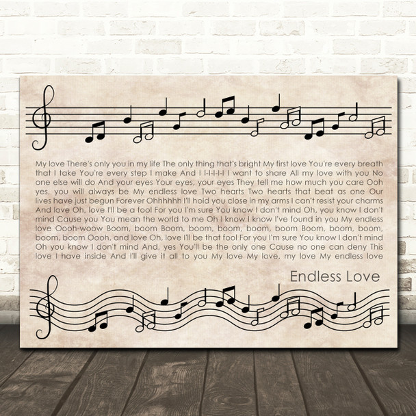 Lionel Richie & Diana Ross Endless Love Vintage Music Notes Script Song Lyric Wall Art Canvas Framed Print