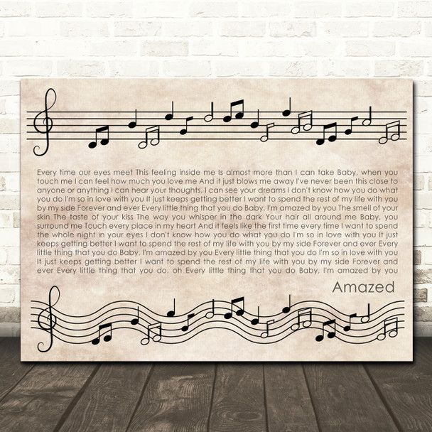 Lonestar Amazed Vintage Music Notes Script Song Lyric Wall Art Canvas Framed Print