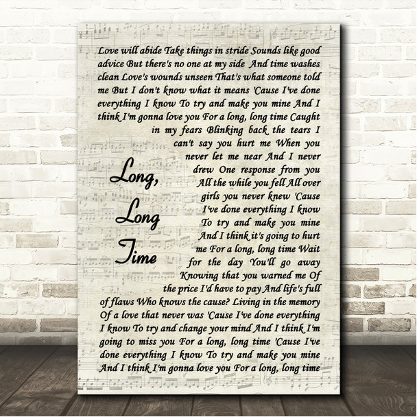 Linda Ronstadt Long, Long Time Vintage Script Song Lyric Wall Art Canvas Framed Print