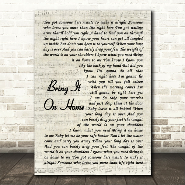 Little Big Town Bring It On Home Vintage Script Song Lyric Wall Art Canvas Framed Print