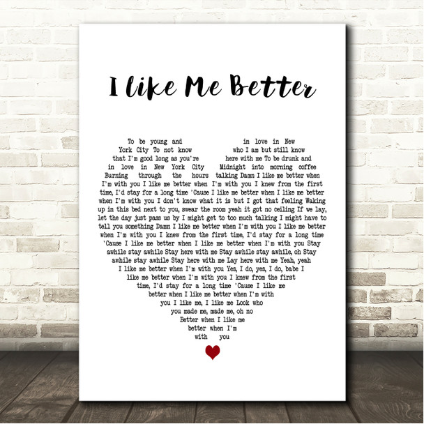 Lauv I Like Me Better White Heart Song Lyric Wall Art Canvas Framed Print