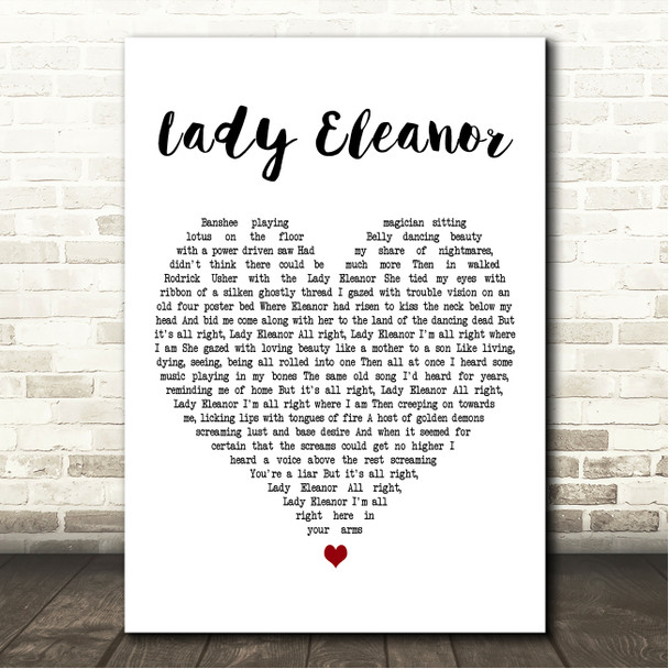 Lindisfarne Lady Eleanor White Heart Song Lyric Wall Art Canvas Framed Print