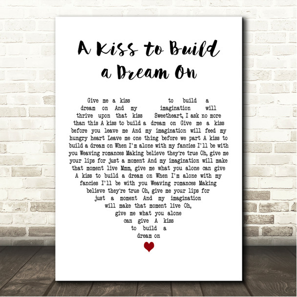 Louis Armstrong A Kiss to Build a Dream On White Heart Song Lyric Wall Art Canvas Framed Print