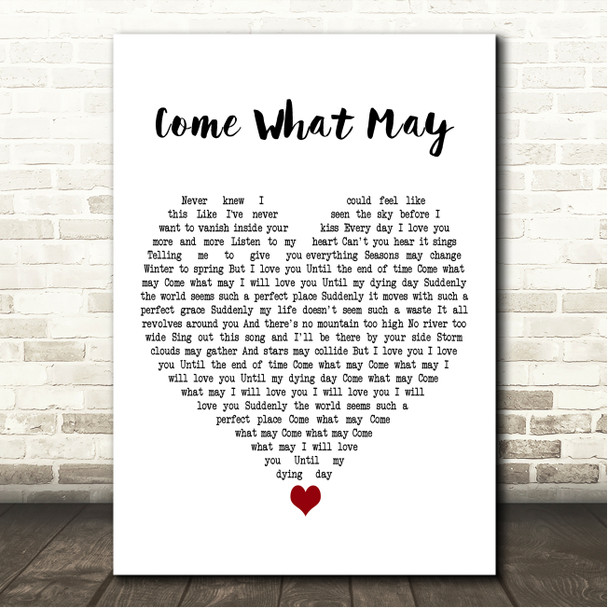 Luke Evans Come What May White Heart Song Lyric Wall Art Canvas Framed Print