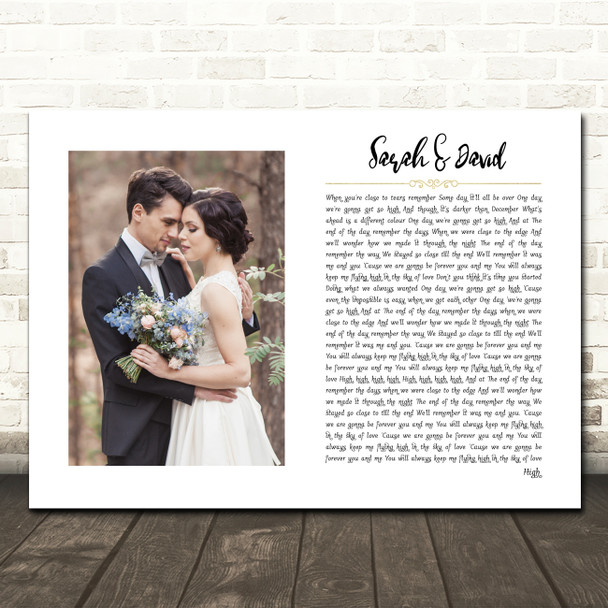 Lighthouse Family High White Landscape Script Rectangle Wedding Photo Song Lyric Wall Art Canvas Framed Print