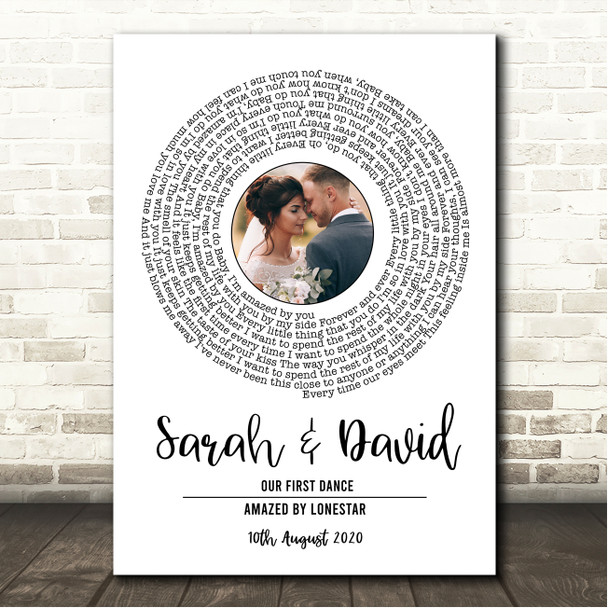 Lonestar Amazed White Vinyl Record Wedding First Dance Photo Song Lyric Wall Art Canvas Framed Print