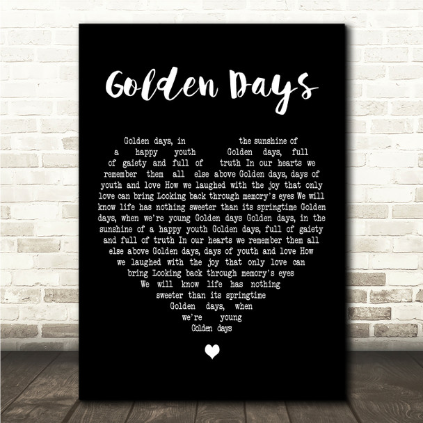Mario Lanza Golden Days Black Heart Song Lyric Wall Art Canvas Framed Print