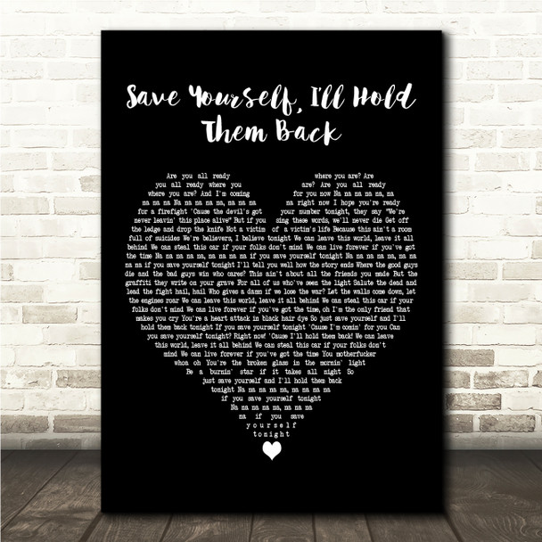 My Chemical Romance Save Yourself, Ill Hold Them Back Black Heart Song Lyric Wall Art Canvas Framed Print